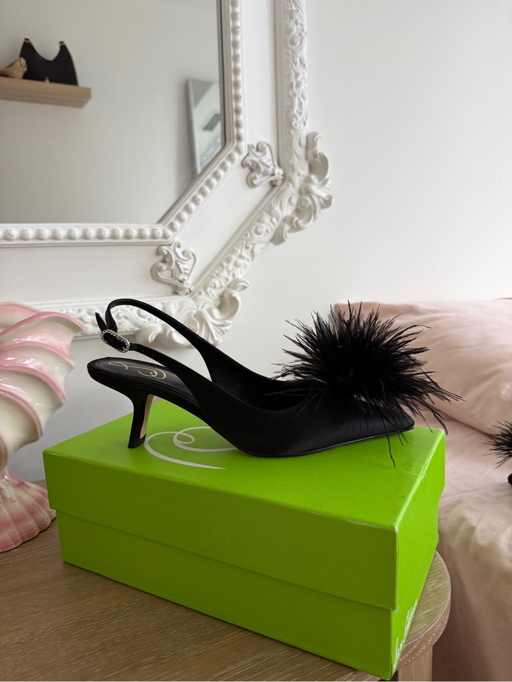 Sam Edelman Bianka Black Feather Slingback Pumps